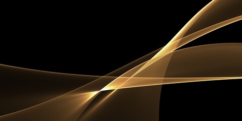 Abstract Gold Waves. Shiny golden moving lines design element on dark background for greeting card and discount voucher