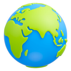 Cartoon planet Earth 3d icon isolated on transparent background. Earth day or environment conservation concept. Save green planet concept. PNG file