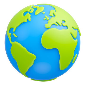 Cartoon planet Earth 3d icon isolated on transparent background. Earth day or environment conservation concept. Save green planet concept. PNG file