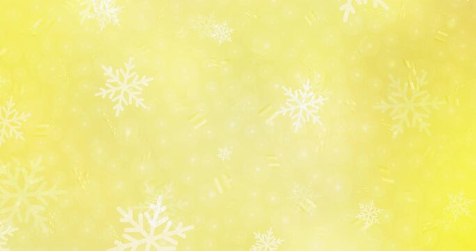 4K looping light yellow flowing video in Xmas style. Holographic abstract video with snow and stars. Movie for a cell phone. 4096 x 2160, 30 fps.