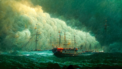 Fototapeta premium Storm on the sea.Shipwreck.Oil painting