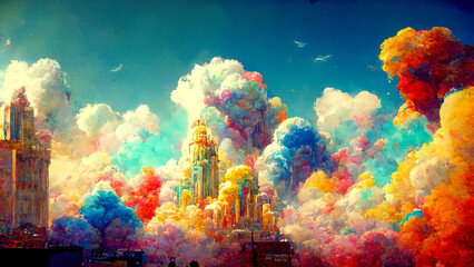 Obraz na płótnie Canvas Epic sky clouds over futuristic city