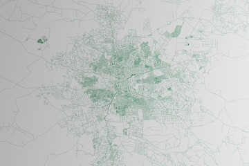 Map of the streets of Lusaka (Zambia) made with green lines on white paper. 3d render, illustration