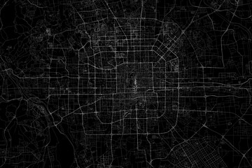 Stylized map of the streets of Beijing (China) made with white lines on black background. Top view. 3d render, illustration