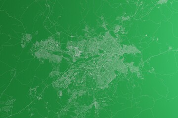 Map of the streets of Ankara (Turkey) made with white lines on green paper. Rough background. 3d render, illustration