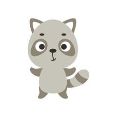 Cute little raccoon. Cartoon animal character design for kids t-shirts, nursery decoration, baby shower celebration, greeting cards, invitations, bookmark, house interior. Vector stock illustration