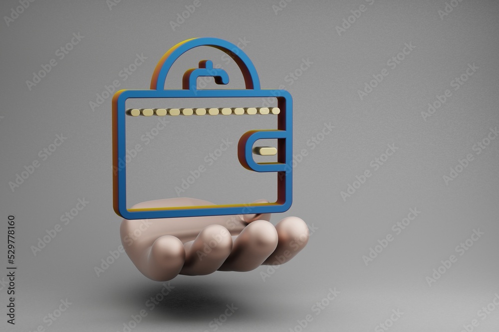 Leinwandbilder beautiful abstract illustrations golden hand holding cryptocurrency wallet symbol icon on a gray bac