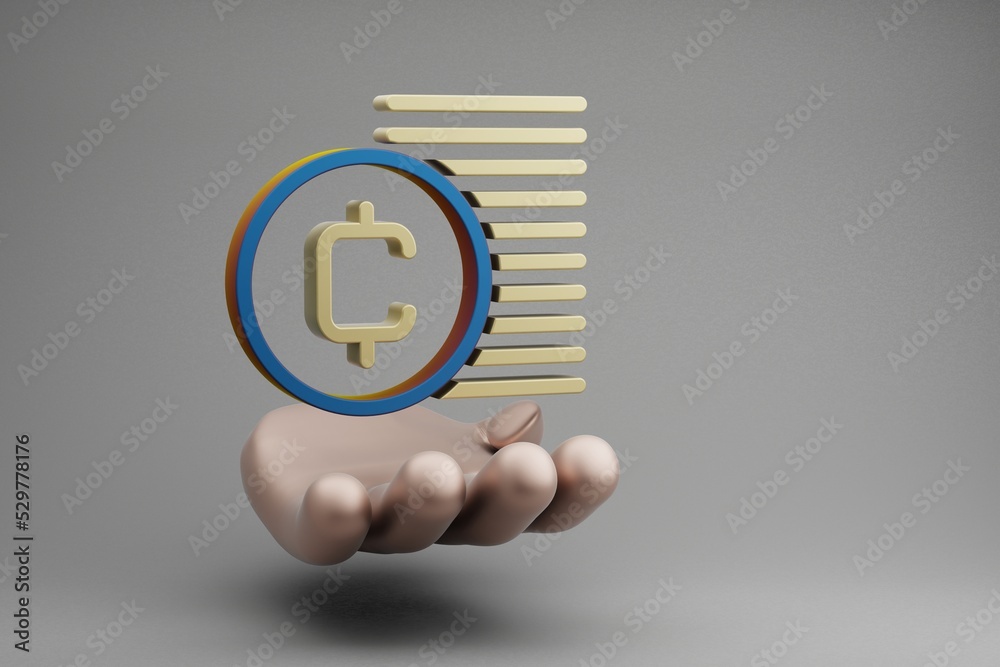 Leinwandbilder beautiful abstract illustrations golden hand holding cryptocurrency coin save symbol icon on a gray 