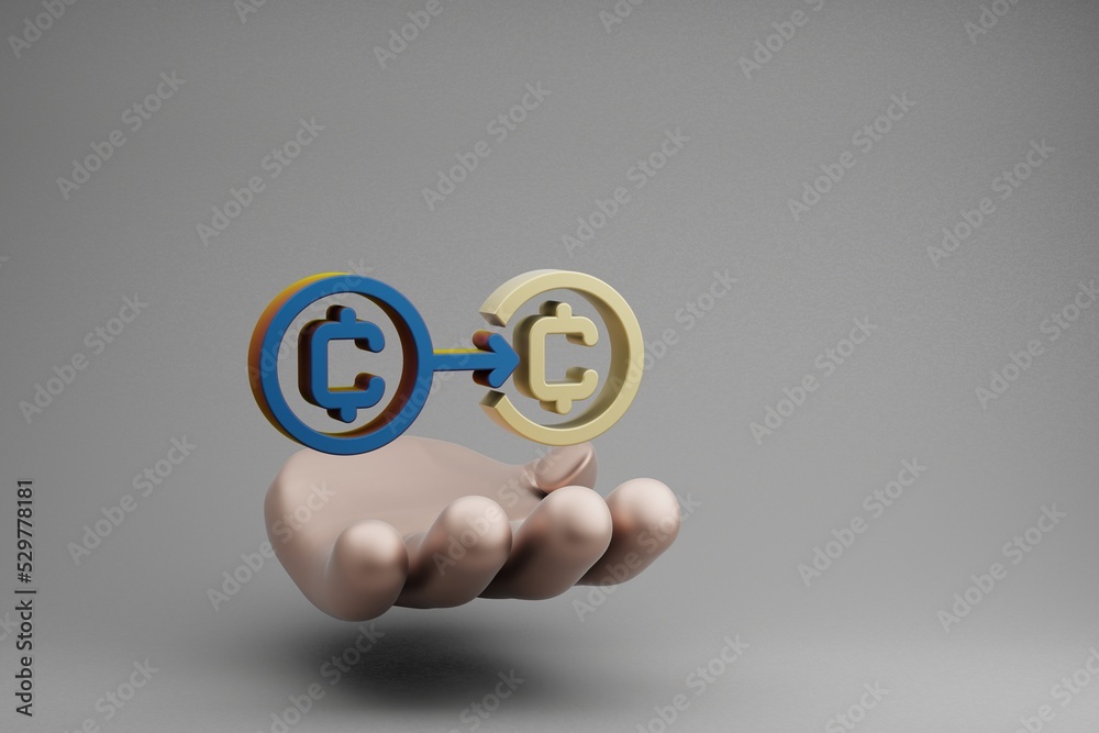 Leinwandbilder beautiful abstract illustrations golden hand holding cryptocurrency coin save symbol icon on a gray 