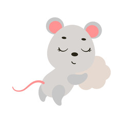 Cute little mouse sleeping on cloud. Cartoon animal character for kids t-shirt, nursery decoration, baby shower, greeting cards, invitations, house interior. Vector stock illustration