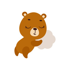 Cute little bear sleeping on cloud. Cartoon animal character for kids t-shirt, nursery decoration, baby shower, greeting cards, invitations, house interior. Vector stock illustration