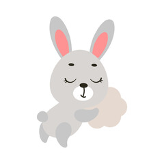 Fototapeta na wymiar Cute little bunny sleeping on cloud. Cartoon animal character for kids t-shirt, nursery decoration, baby shower, greeting cards, invitations, house interior. Vector stock illustration