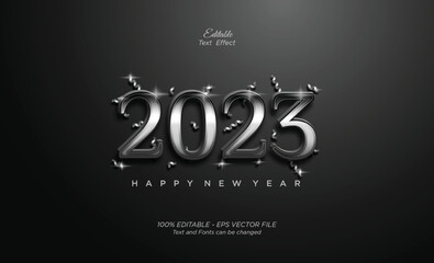 Happy new year 2023 silver with fancy 3d numbers