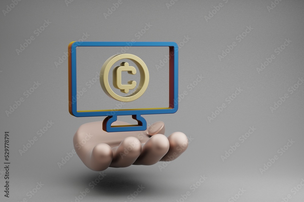 Leinwandbilder beautiful abstract illustrations golden hand holding cryptocurrency token symbol icon on a gray back