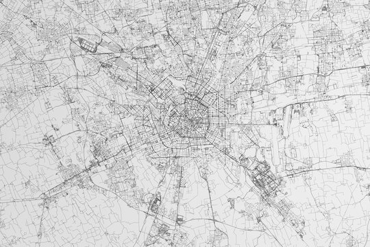 Map of the streets of Milan (Italy) on white background. 3d render, illustration