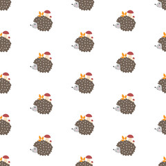 Seamless pattern with cute hedgehogs on a white background