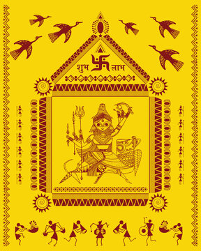 Navratri festival celebration in warli art, Warli painting showing festival of indian culture