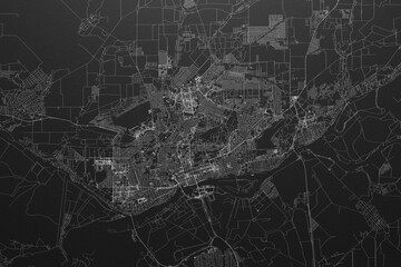 Street map of Rostov on Don (Russia) on black paper with light coming from top