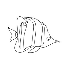 Continuous one line drawing Fish . Sketch on white background. Hand drawn vector style.