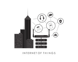 Obraz premium City connected to the Internet. Internet of things and automation concept. Good for presentations. .
