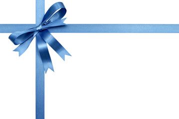 Blue gift ribbon and bow frame border isolated transparent background photo PNG file