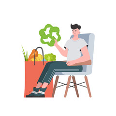 The guy sits next to a bag of healthy food and reposts the EKO icon.   Trend style,  .