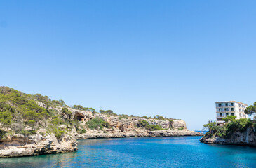 Fototapeta na wymiar Views of the Mediterranean Sea in Cala Figuera on the island of Mallorca in Spain.