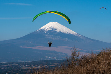 Paraglider with sail over Mount Fuji