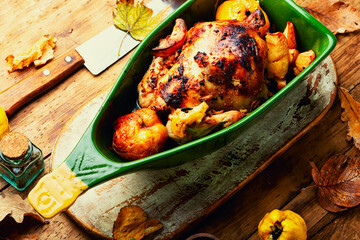 Delicious homemade chicken with quince