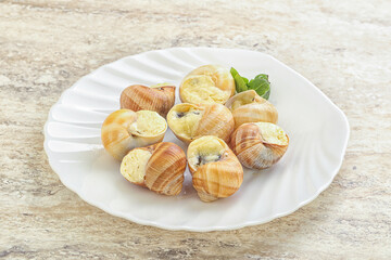 Delicous baked snail with butter - Escargot