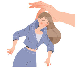 Hand Holding Stressed Woman Character Feeling Sadness and Loneliness Vector Illustration