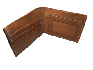 Brown leather wallet isolated from white background.