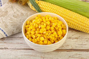 Canned yellow corn in the bowl