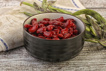 Baked red canned bean in the bowl