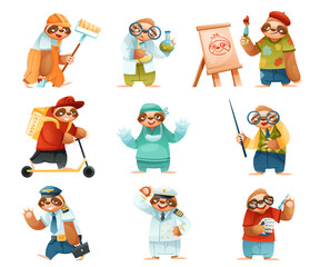 Funny Sloth Mammal Engaged in Different Occupation Wearing Professional Uniform Vector Set © Happypictures