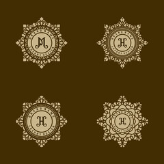 classic monogram logo set. floral leaf engraving illustration themes, ornament lines for clothing stores, jewelry, hotels, jewelry signs, product stickers and more