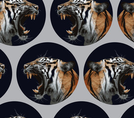 Obraz premium Tiger pattern background. tiger seamless pattern japan tattoo style. Tiger head seamless pattern