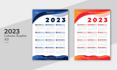 Wall calendar 2023. One Page Wall Calendar design for new year 2023 Corporate, simple, clean, and elegant design for 2023 year wall calendar template.