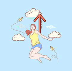 happy businessman jumping on the job success. Hand drawn style vector illustrations.