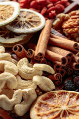 Dried fruits and nuts.