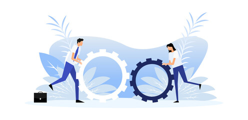 Hands putting puzzle pieces. Teamwork concept. Vector illustration.