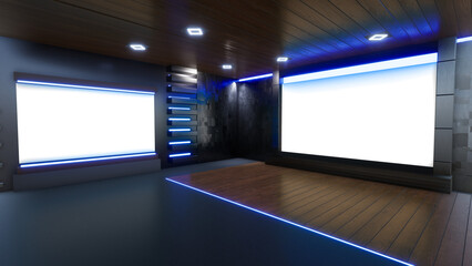 3D Virtual TV Studio News, Backdrop For TV Shows .TV On Wall.3D Virtual News Studio Background,3d illustration