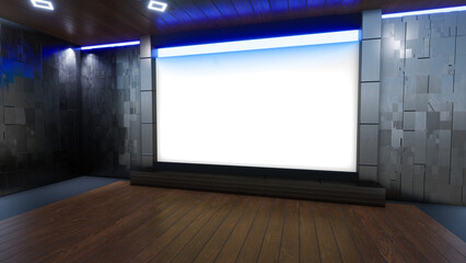 3D Virtual TV Studio News, Backdrop For TV Shows .TV On Wall.3D Virtual News Studio Background,3d illustration