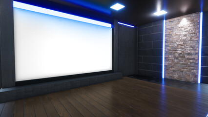 3D Virtual TV Studio News, Backdrop For TV Shows .TV On Wall.3D Virtual News Studio Background,3d illustration