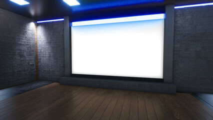 3D Virtual TV Studio News, Backdrop For TV Shows .TV On Wall.3D Virtual News Studio Background,3d illustration