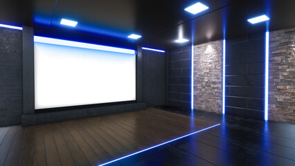 3D Virtual TV Studio News, Backdrop For TV Shows .TV On Wall.3D Virtual News Studio Background,3d illustration