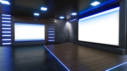 3D Virtual TV Studio News, Backdrop For TV Shows .TV On Wall.3D Virtual News Studio Background,3d illustration