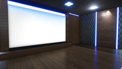 3D Virtual TV Studio News, Backdrop For TV Shows .TV On Wall.3D Virtual News Studio Background,3d illustration