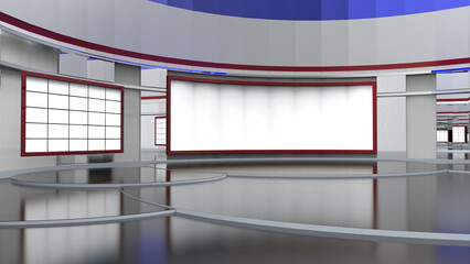 3D Virtual TV Studio News, Backdrop For TV Shows .TV On Wall.3D Virtual News Studio Background,3d illustration