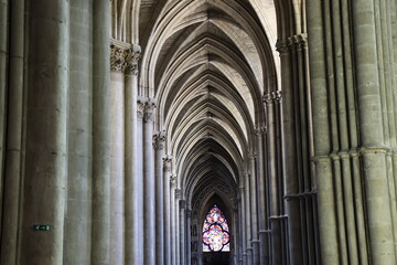 La cathedrale Notre Dame de Reims, de style gothique, intérieur de la cathedrale, ville de Reims,...